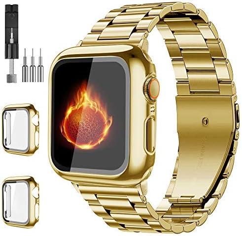 Bekomo Compatible with Apple Watch Band 49mm 46mm 44mm 45mm 42mm 40mm 38mm 41mm, Stainless Steel iWatch Bands with 2 Pack Tempered Glass Case for Series 11/10/9/Ultra 3 2/8/7/6/5/4/3/2/1/SE for Men