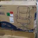 La-Z-Boy Delano Big & Tall Executive Office Chair, Ergonomic Mid-Back with Body Pillow Lumbar Support, ComfortCore with Memory Foam Cushion, Mahogany Wood Arms and Swivel Base, Bonded Leather, Black