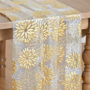 Artoid Mode 3PCS Beige Gold Dahlia Flower Gauze Table Runner 120 Inch 10FT, Glitter Metallic Foil Seasonal Sheer Dining Holiday Table Decor for Home Party