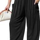 TARSE Womens Linen Wide Leg Pants Casual Loose Elastic Waist Beach Travel Vacation Palazzo Harem Pants with Pockets (Black, XL)