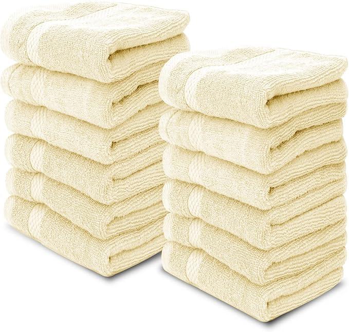 White Classic Luxury Cotton Washcloths 13x13 Inch - 650 GSM Turkish Cotton| Hotel, Spa, Bathroom Face Towel 1Pack, Beige