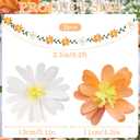 EASY JOY Crepe Paper Flowers Banner White Orange Floral Banner Spring Hanging Paper Flower Leaves Garlands for Spring Birthday Wedding Home Decorations