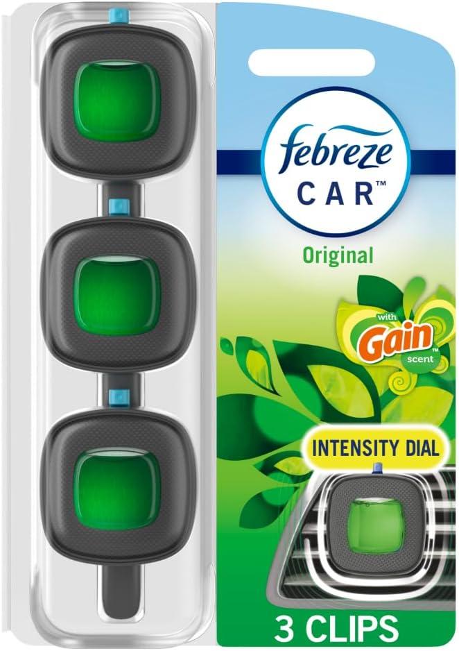 Febreze Car Air Freshener, Odor-Fighting Automotive Vent Clip, Gain Original Scent, 3 Count
