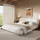 Merax California King Size Upholstered Platform Bed with Boucle Thick Headboard, Solid Wood Anchor Legs, No Box Spring Needed, White