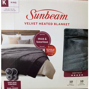 Sunbeam Luxurious Velvet Plush King Heated Blanket with 10 Heat Settings, Auto-Off, 2-Controllers