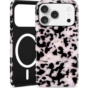 Magnetic Little Tortoise Shell Phone Case for iPhone 17 Pro, Compatible with MagSafe, Cute White Aesthetic Leopard Print Soft TPU Hard PC Shockproof Protective Phone Cover for Women Girls