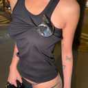 Solid Color Tank Tops - Y2K Strap Tank Top with Metallic Accessory Trendy Casual Streetwear Fashion Hotsweet (Black, M)