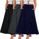 3 Pack Plus Size Maxi Skirts for Curvy Women Summer Tiered A Line Boho Ruffle Flowy Pleated Skirts with Pockets XXL