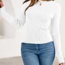 PRETTYGARDEN Womens Long Sleeve Shirts Ribbed Knit Fitted Cute Tops for Women Trendy Basic Pullover Shirt Fall Clothes (M)