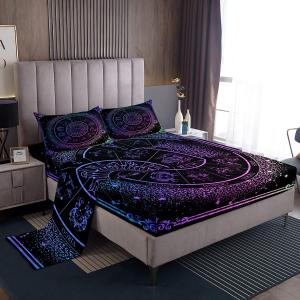 Sun Moon Bed Sheets Zodiac Astrology Bedding Set Twin Constellations Galaxy Sheet Set Spiritual Gifts for Girls Teens Women,Trippy Leo Aquarius Fitted Sheet Purple Blue Flat Sheet + 1 Pillow Case