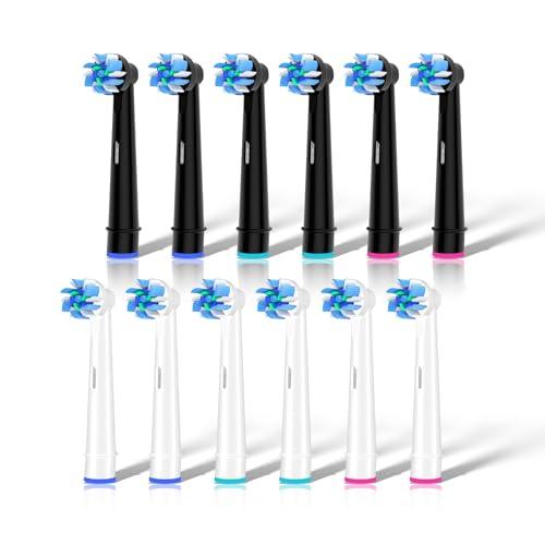 Replacement Toothbrush Heads Compatible with Oral B Braun, 12pcs Electric Toothbrush Replacement Heads Refills for Oral B Pro 1000, 9600, 500, 7000, 3000, 8000, Black and White for Home (1)