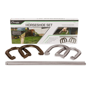 Champion Sports Horseshoe Set: Traditional Outdoor Lawn Game includes Four Professional Solid Steel Horseshoes with Solid Steel Stakes & Carrying Storage Case