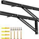 LSK Folding Shelf Brackets, 16 Inch Heavy Duty Collapsible Shelf Bracket, Wall Mounted L Table Hinges Brackets for Bench Table, Space Saving DIY Black Bracket, Max Load 220LBS, Pack of 2