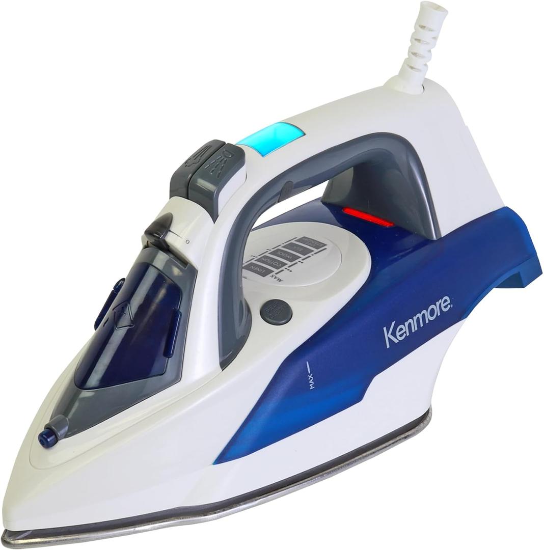 Kenmore Digital Steam Iron - Electric Plancha With Steamer For Clothes, Ironing & Steaming Garment Vertically, Stainless Steel Soleplate, 9 Fabric Presets, 1725 Watt, 3-Way Anti-Drip & Auto Shut Off