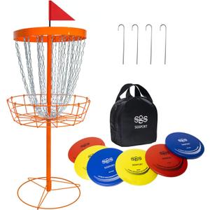 Disc Golf Basket - Portable Disc Golf Target with Heavy Duty 24-Chains Come with 6pcs Disc Golf Discs and Carry Bag, Ground Stake -Suitable for Players of All Levels