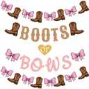 Boots or Bows Gender Reveal Decorations, Boots and Bows Gender Reveal Party Supplies for Brown Pink Western Cowboy or Cowgirl Pink and Brown Banner Garland for Baby Shower Boy or Girl