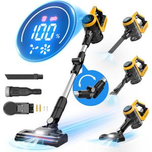 Ecarke Cordless Vacuum Cleaner Compatible with DeWalt 20V Battery, 30KPa 180 Bendable Wand 6 in 1 Lightweight Stick Vacuum smart screen 350W Brushless Motor Hardwood Floor Pet Hair Carpet(no battery)