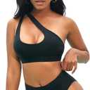 NAFLEAP One Shoulder Cutout Bikini Set for Women High Waisted Bottom Swimsuit Two Piece Bathing Suit (Large, Black)