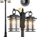 Retro Double Head Outdoor Post Light Dusk to Dawn Post Lamp with Outlet IP65 Waterproof Street Light Fixture 2 Light Outdoor Lamp Post Lights Pole Mount Light with Clear Seeded Glass 86.6" H