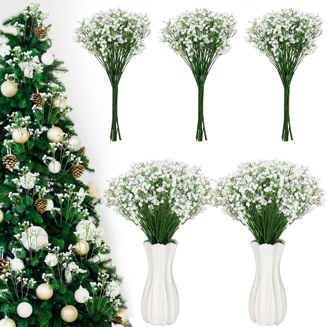24 Pcs Babys Breath Christmas Floral Picks 17" Gypsophila Artificial Flowers Christmas Tree Picks and Sprays White Xmas Tree Decorations for Wedding Xmas Wreaths DIY Craft Decor