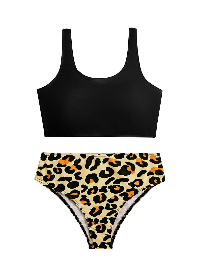 RoseSeek Girl's 2 Piece Striped Bowknot Swimsuit Set Bikini Sets (Brown)