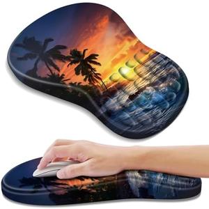 YIWEI Ergonomic Mouse Pad with Wrist Rest Support, Mousepad with Comfortable Memory Foam Wrist Rest and Non-Slip PU Base for Pain Relief, Computer, Laptop, Office, Home (Sunset Beach)