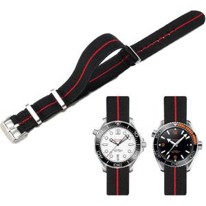 Nylon Elastic Watch Strap Military Parachute Style Watch Band 18mm 20mm 22mm Premium Striped Nylon One-Piece French Paratrooper Watchband Smartwatch Band Replacement Strap for Men Women (Black/Red)