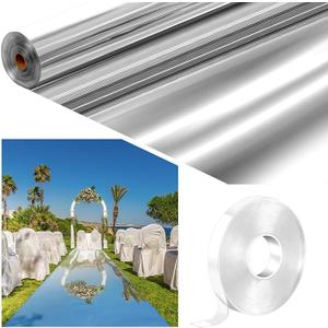 Tinideya 3.3 x 98.4 ft Mirror Rug Aisle Runner for Wedding Ceremony Double Sided Reflective Carpet Aisle Runner Walkway Rug Roll for Outdoor Birthday Graduation Party Decor(Silver)