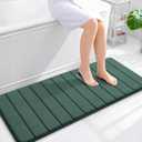 OLANLY Memory Foam Long Bathroom Rugs Runner 47x20, Super Soft Absorbent Bath Mat, Quick Dry, Machine Washable Shower Rugs, Bathmat Carpet, Bathroom Home Decor Accessories, Blackish Green