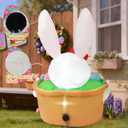 HZGDEJTG 3.5FT Easter Outdoor Inflatable Decoration: Bunny on a Flower Basket, with Built-in LED Lights, Suitable for Lawns, Gardens, and Patios.