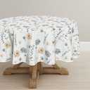 Horaldaily Spring Tablecloth 7070 Inch Round, Small Flower Washable Seasonal Table Cover for Party Picnic Dinner Decor (White)