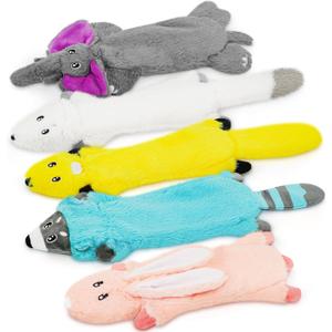 No Stuffing Dog Squeak Toys, Flat Soft Plush Dogs Chew Toy for Small Medium Large Breed Chewer Durable Cute Fun Squeaky Interactive Teething Puppies Pet Supplies to Keep Them Busy Best Birthday Gifts