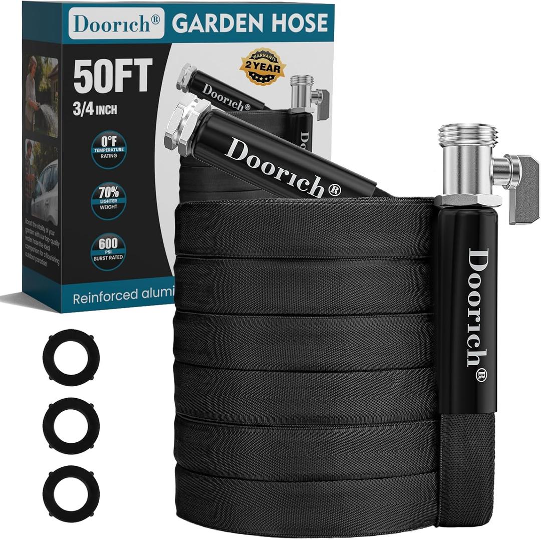 Garden Hose, Lightweight, Ultra Flexible, Durable, Kink-Free Water Hose with Valve - Made of TPU, Drinking Water Safe Material, Non-Shrinking, Easy to Store, All-Weather, Black (50 FT)