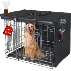 Dog Crate Cover 42 Inch - Three Doors Waterproof Dog Kennel Cover, 600D Oxford Fabric Cage Covers with a Water Bottle Nozzle, Allowing Dogs to Drink Water at Any Time. Black (Cover Only)