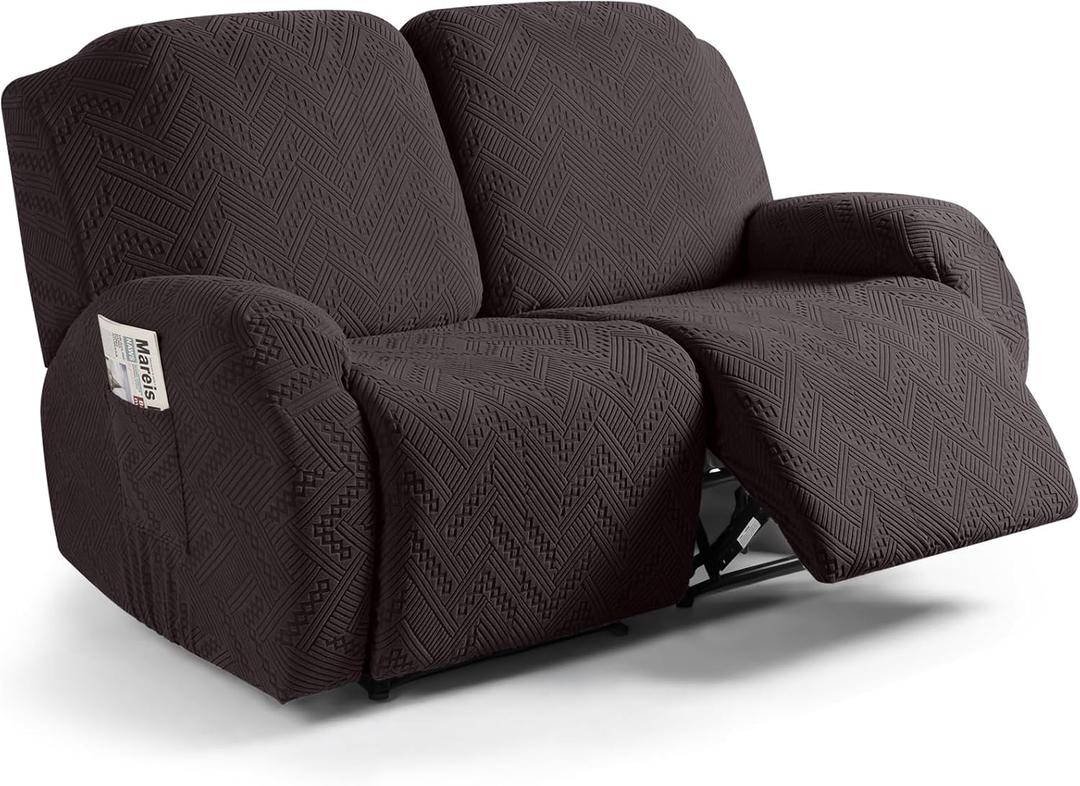Ruaozz Recliner Sofa Covers Recliner Chair Covers Extra Wide Loveseat Recliner Slipcovers with Pockets Washable Furniture Protector with Elastic Bottom (2 Seater-X Large, Chocolate)