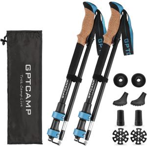 GPTCAMP Walking Sticks,Trekking Poles Collapsible Hiking Poles,Lightweight Folding Travel Walking Pole for Men Women,2pc Adjustable Hiking Stick with EVA Foam Grips for Backpacking (-Blue)