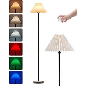UMEXUS Cordless Floor Lamp for Bedroom, Rechargeable Battery Operated with Remote & Timer, Dimmable RGB, Pleated Standing Light Small Corner Pole Lamps for Living Room Bedside Outdoor Patio Home Decor