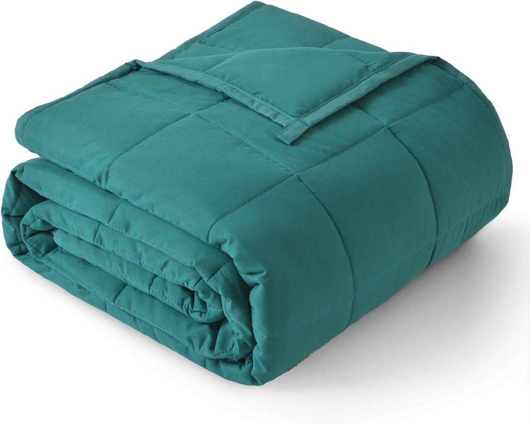 Topblan Weighted Blanket for Adults 15lbs, Soft Cooling Breathable Weighted Throw for Sleeping, Washable Heavy Blanket with Glass Beads for Winter, Sofa Bed, 48"x72" Twin Size (Dark Green)