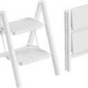 GameGem 2 Step Ladder Portable Folding Step Stool with Anti-Slip Pedal, Lightweight Stepladder Multi-Use for Home and Kitchen, Saving Space, White, 300lbs
