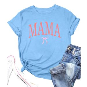 Mama Shirts for Women Mom Shirt Mother's Day T-Shirt Funny Graphic Short Sleeve Tops (Blue, X-Large) (XL)