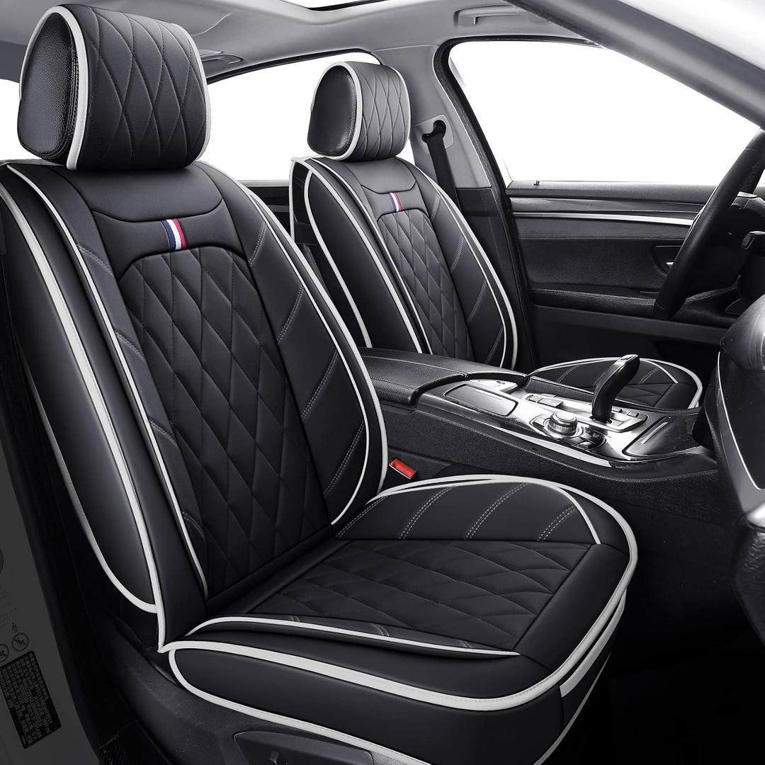 5 Car Seat Covers Universal Cushions Full Set, Black-White
