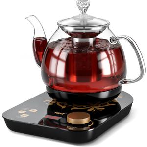 HHT Electric Tea Maker with Infuser, 1 Precise Temperature Control, Glass Electric Kettle for Herbal,Flowers,Fruit Tea and Loose Leaf,BPA-Free,Auto Shut-Off,Brewing Program,Keep Warm,0.8L/27oz Grey