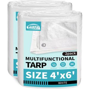 TARPAL 4x6 Feet White Tarp Waterproof(2 Pack) Small tarps Multipurpose Protective Cover All Purpose Poly Tarps Cover for Firewood Outdoor Furniture etc