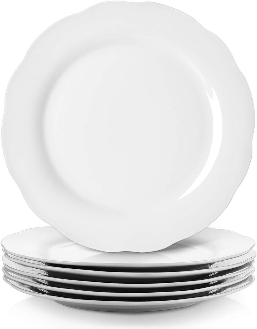 Y YHY Ceramic Dinner Plates, 10.6 Inch Porcelain Scalloped Plates, Off-White Serving Dishes Set of 6 for Home Kitchen, Microwave & Dishwasher Safe, Dinnerware Dishes Gift for Thanksgiving Christmas
