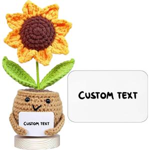 Gossby Personalized Handmade Positive Sunflower Doll Crochet with Card Custom Text - Appreciation Gift for Coworker, Friend, Teacher, Sister, Mom - Christmas, Birthday, Thank You Gift Women, Men