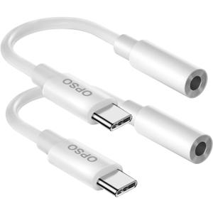 2 x OPSO USB Type C to 3.5mm Female Headphone Jack Adapter, (2-Pack) USB C to Aux Audio Dongle Cable Cord for iPhone 15/15 Pro/Pro Max/Plus, Samsung Galaxy S23/S22/S21 Ultra, iPad Pro, MacBook, Pixel XL