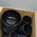 Klickpick Home 32 Pieces wheatstraw Dinnerware Set with 8 Each of Dinner Plates Desert Plates Cereal Salad Bowls Cups Unbreakable Modern Dinner Set for Microwave Dishwasher Safe Reusable Black