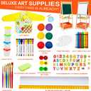 Kids Easel Including 100+ Accessories, Rundad Double Sided Wooden Easel for Kids Age 3-8 with Magnetic Chalkboard & Painting Board, Free Height Adjustable Art Easel Supplies for Toddlers, 50 X 22 X 7 Inches
