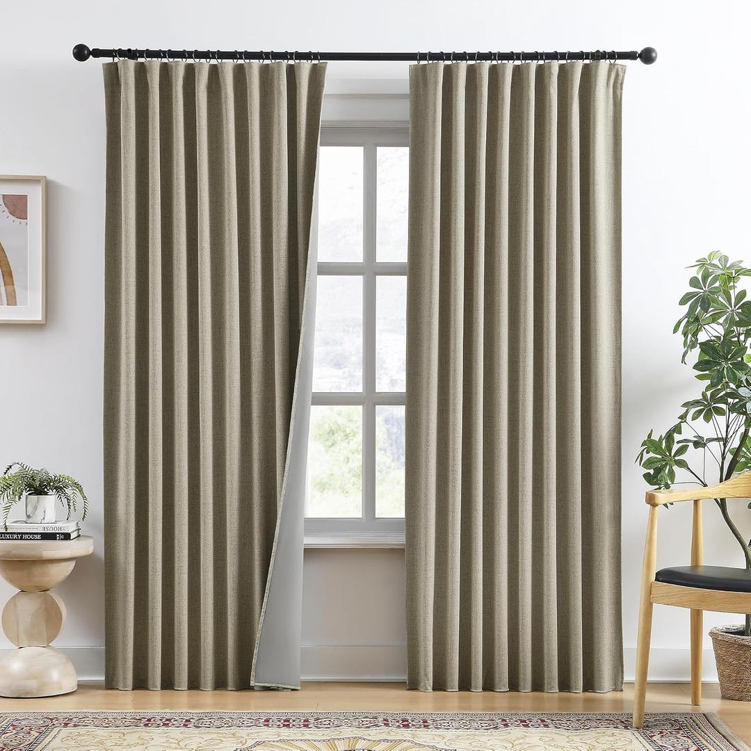 RAIN CITY Light Taupe Blackout Textured 90 Inch Long Linen Blend Curtain Draperies Back Tab with Hooks - Energy Saving Thermal Insulated Curtains for Living Room (2 Panels,W 50 x L 90 Inch) RAIN CITY Light Taupe Blackout Textured 90 Inch Long Linen Blend Curtain Draperies Back Tab with Hooks - Energy Saving Thermal Insulated Curtains for Living Room (2 Panels,W 50 x L 90 Inch)