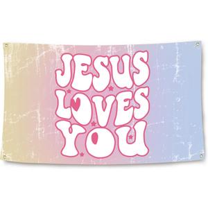 Jesus Loves You Funny Flag for Room 3x5 Ft College Dorm Decor Teen Guys Girls Bedroom Living Room Dorm Home Indoor Wall Decorations